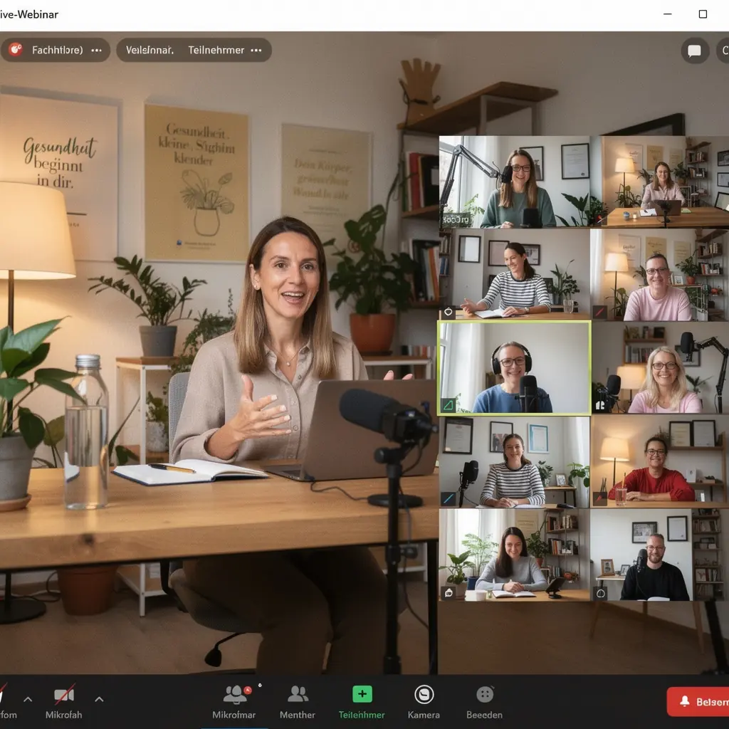 Eine Gruppe von Teilnehmern, die an einem Online-Kurs für Wellness-Ausbildung teilnimmt.